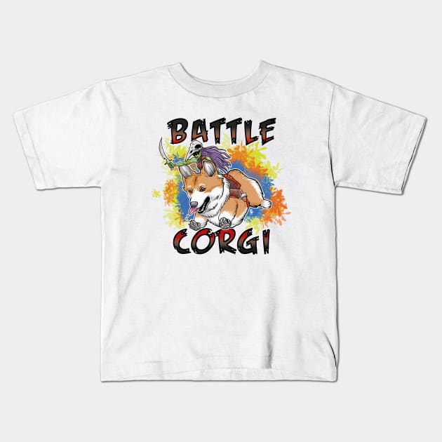 Battle Corgi Kids T-Shirt by Steel Angel Studios